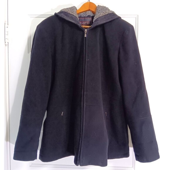 Vintage Barn Chore Coat Wn XL Black Wool Sherpa Lined Hood Winter Old Money 90s - Picture 1 of 10